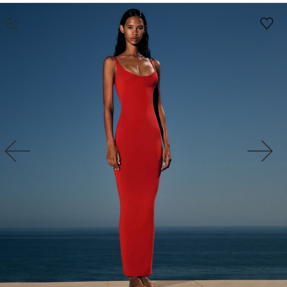 SKIMS Red Bodycon Maxi Dress Scoop Neck Sleeveless